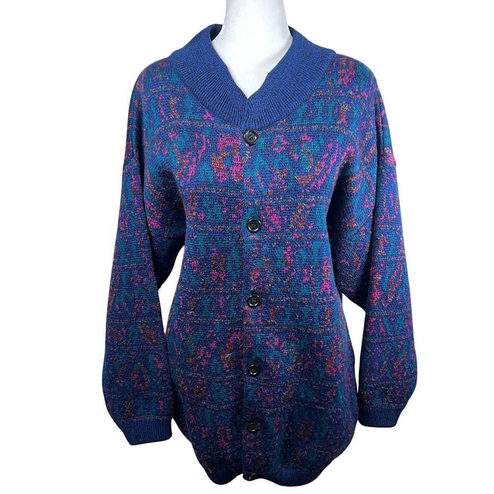 FAR HORIZONSâ 90s Black Opal Collection Pure New Wool Geometric Cardigan Size S